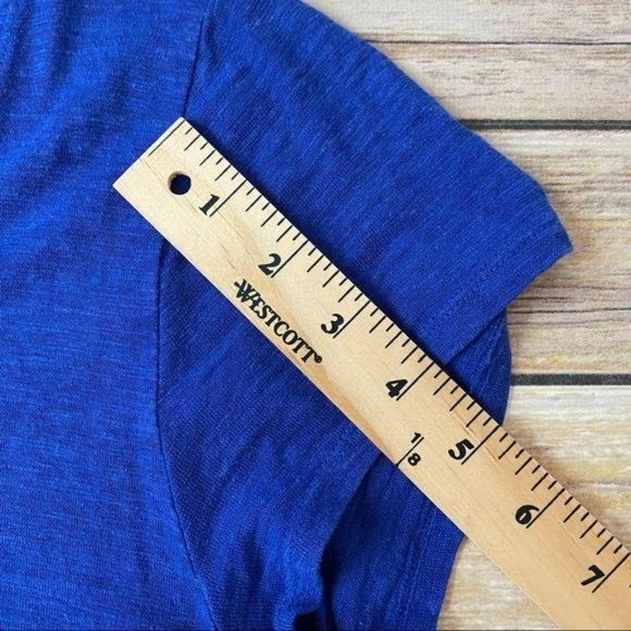 Eileen Fisher Blue V Neck Short Sleeve Hemp Cotton Swing Dress - Picture 6 of 9